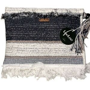 Loo Loo Bags Handmade Natural Fiber Clutch Fringe Neutral Colors NWT 11” x 11”